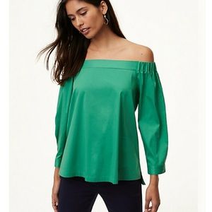 NWT LOFT Button Back Off-the-shoulder Green Blouse